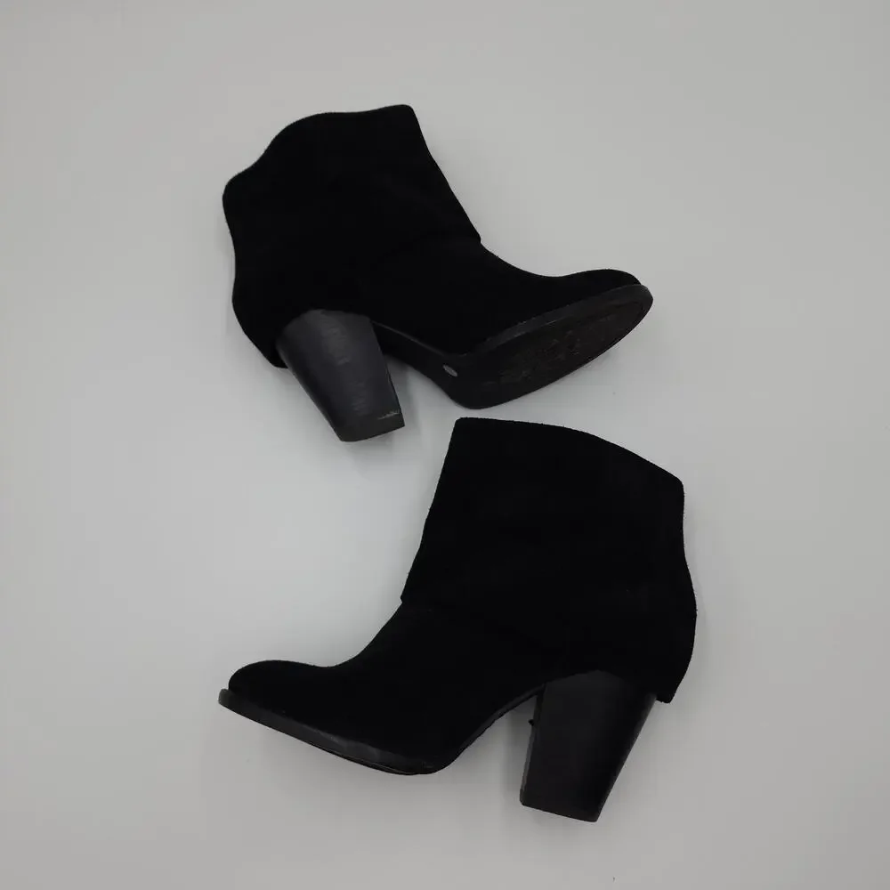 VINCE CAMUTO BRASS Black Suede Leather High Heel Ankle Fold Down Boots Size 6.5